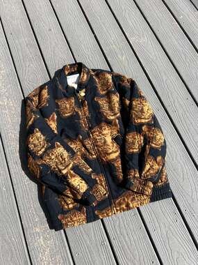 Mondi Vintage 1990s Leopard Cat Face All-Over Print Bomber Jacket Size 34